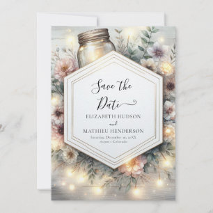 Editable Field Mason Jar Wedding Save The Date