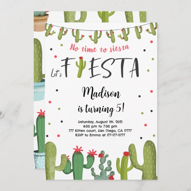 Editable Fiesta Birthday Invitation (Front/Back)