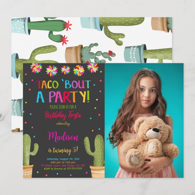 Editable Fiesta Birthday Party Photo Invitation (Front/Back)
