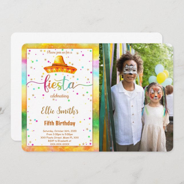 Editable Fiesta Birthday Photo Invitation (Front/Back)