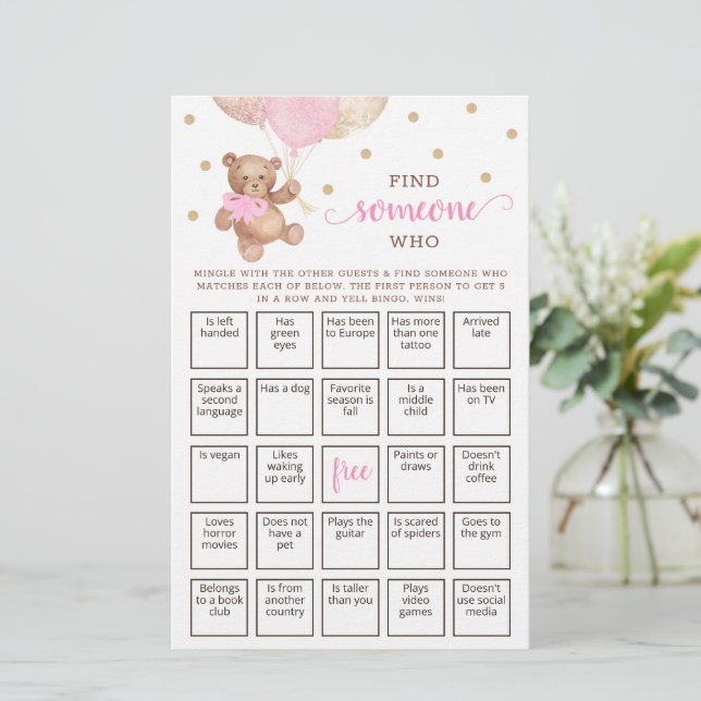 Editable Find Someone Who Game Bingo Teddy Bear  (Standing Front)