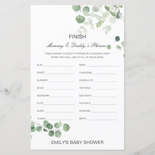 Editable Finish Mum and Dad's Phrase Baby Shower (Front)