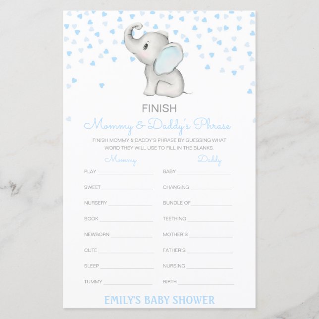 Editable Finish Mum and Dad's Phrase Baby Shower (Front)
