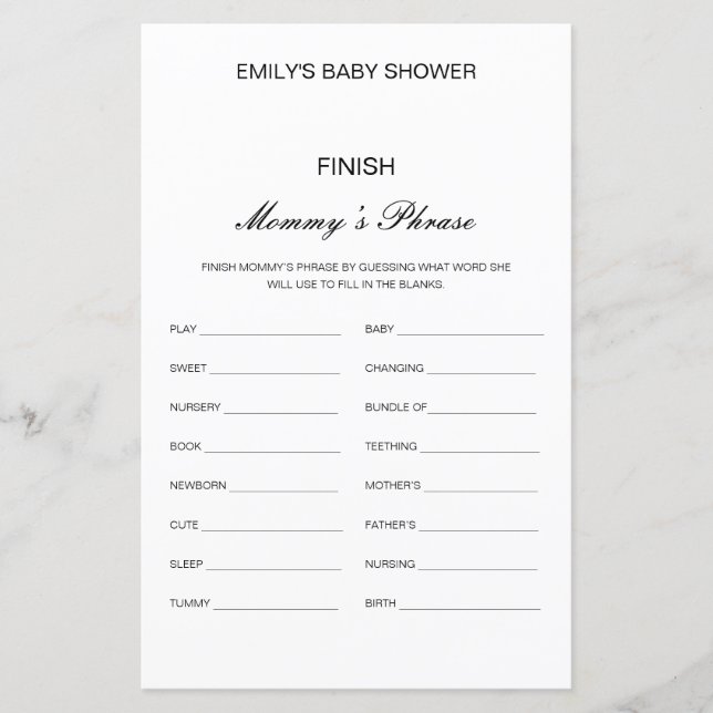 Editable Finish Mummy's Phrase Baby Shower (Front)