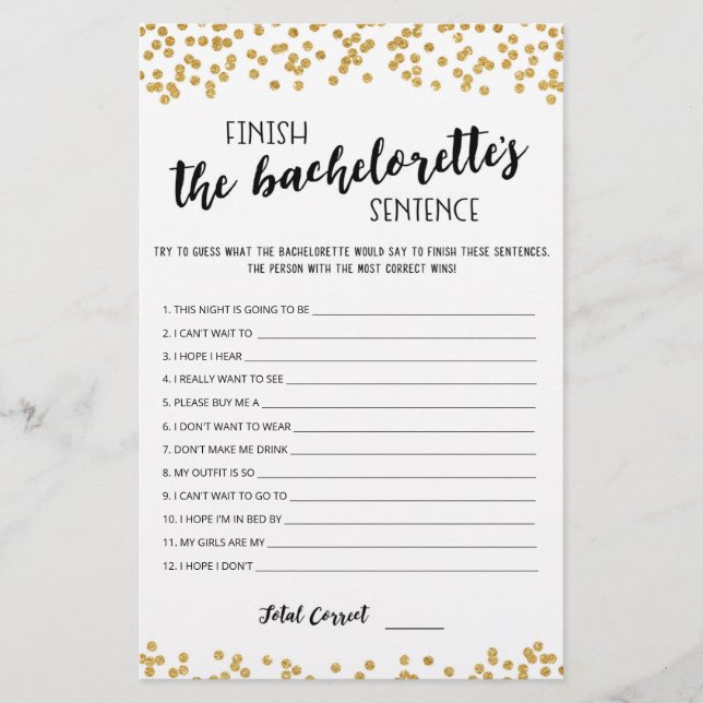 Editable Finish the Bachelorette's Sentence Game (Front)