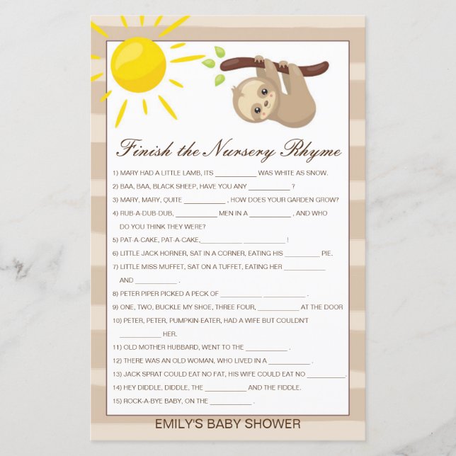 Editable Finish the Nursery Rhyme with Answer (Front)