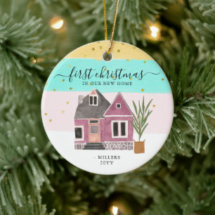 Editable First Christmas in Our New Home Holiday Ceramic Tree Decoration