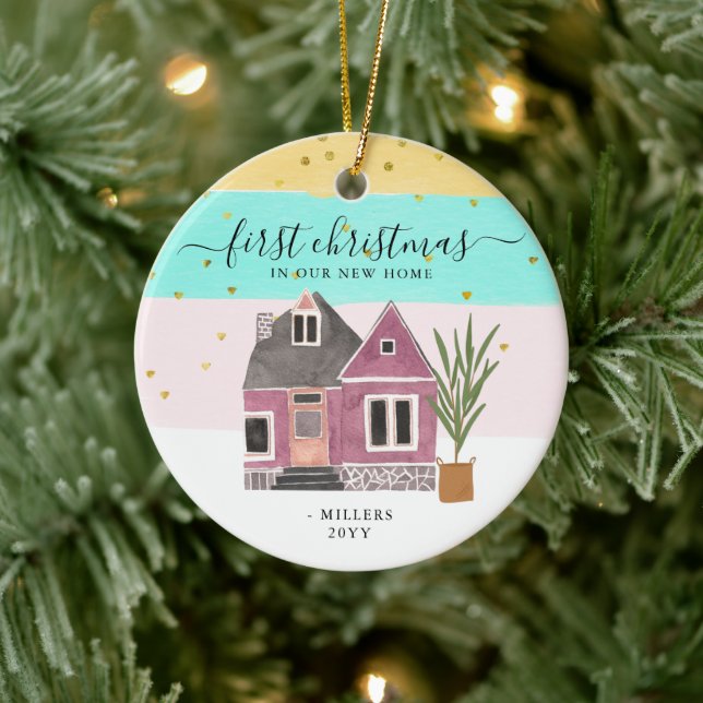 Editable First Christmas in Our New Home Holiday Ceramic Tree Decoration (Tree)
