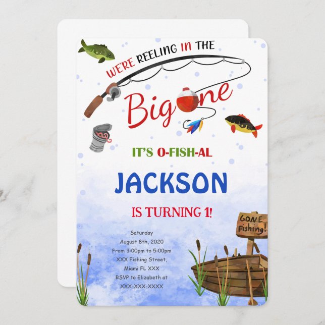 Editable Fishing Birthday Invitation (Front/Back)