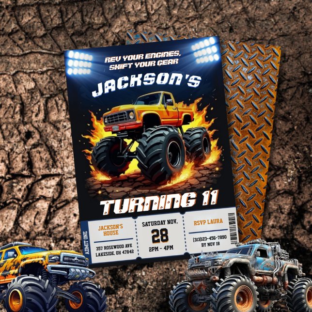 Editable Flame Monster Truck Birthday  Invitation (Creator Uploaded)