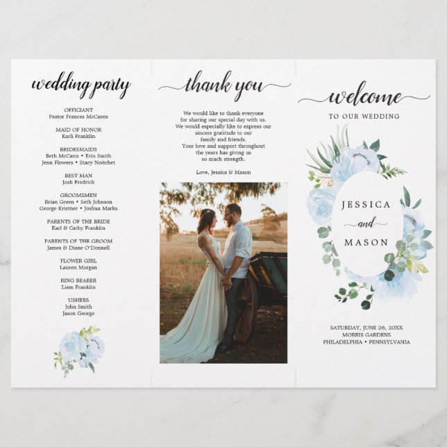 Editable Fleur Jolie Trifold Wedding Program Flyer (Front)