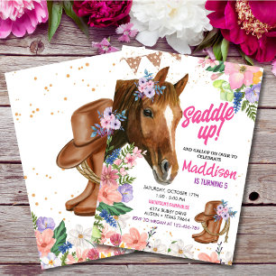  Editable Floral Cowgirl  Horse Birthday  Invitation