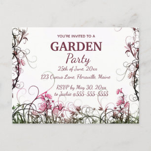 Editable Floral Garden Party Invitation Postcard