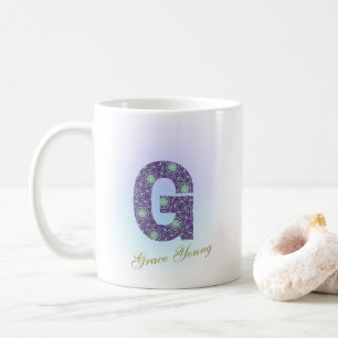 Editable Floral Letter G Monogram Personalized Coffee Mug