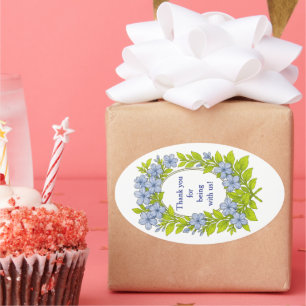 Editable floral thank you oval sticker