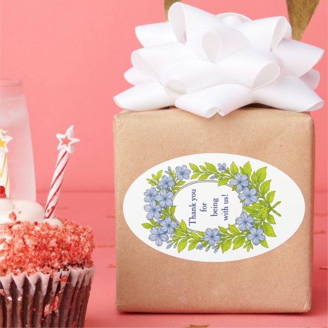 Editable floral thank you oval sticker (Party)