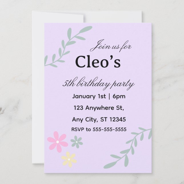 Editable flower birthday invitation (Front)