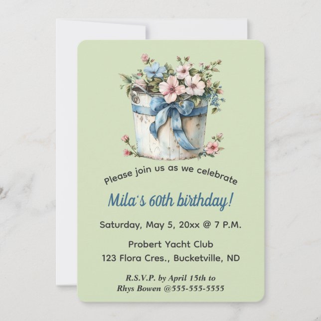 Editable Flowers in a Bucket  Invitation (Front)