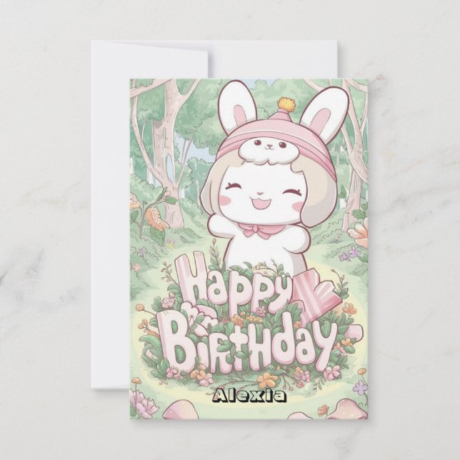 Editable Fluffy Bunny Digital Birthday Card (Front)