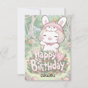 Editable Fluffy Bunny Digital Birthday Card