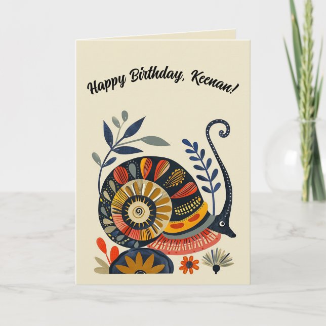Editable Folk Art Snail Card (Front)