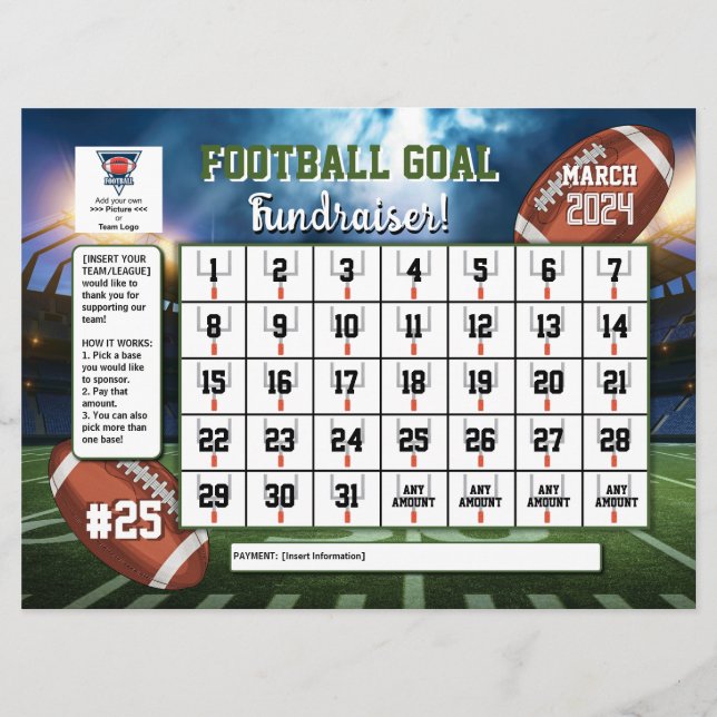 Editable Football Calendar Fundraiser Flyer  Invitation (Front)