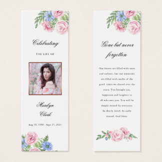 Editable Funeral Memorial Pink Floral Bookmark