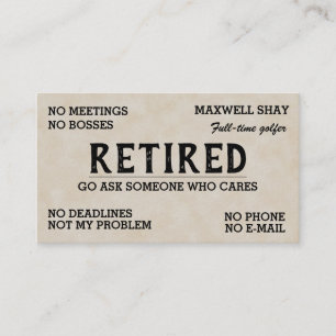 Editable Funny Retirement  Business Card