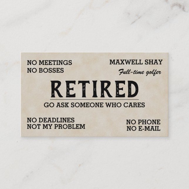 Editable Funny Retirement  Business Card (Front)