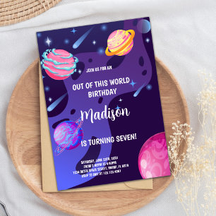 Editable Galaxy Party Cards with Planets & Stars