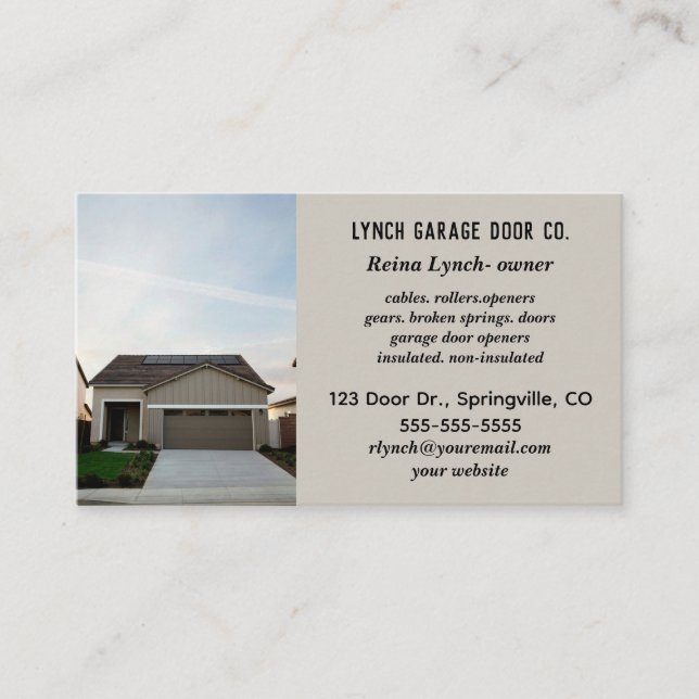 Editable Garage Door Company Business Card (Front)