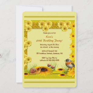 Editable Garden Sunflowers Daisies Toadstool Robin Invitation