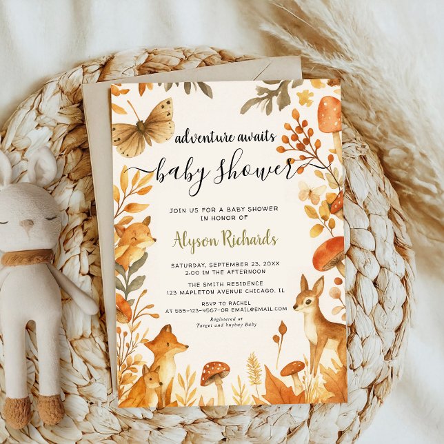 Editable Gender Neutral Fall Woodland Baby Shower Invitation (Creator Uploaded)
