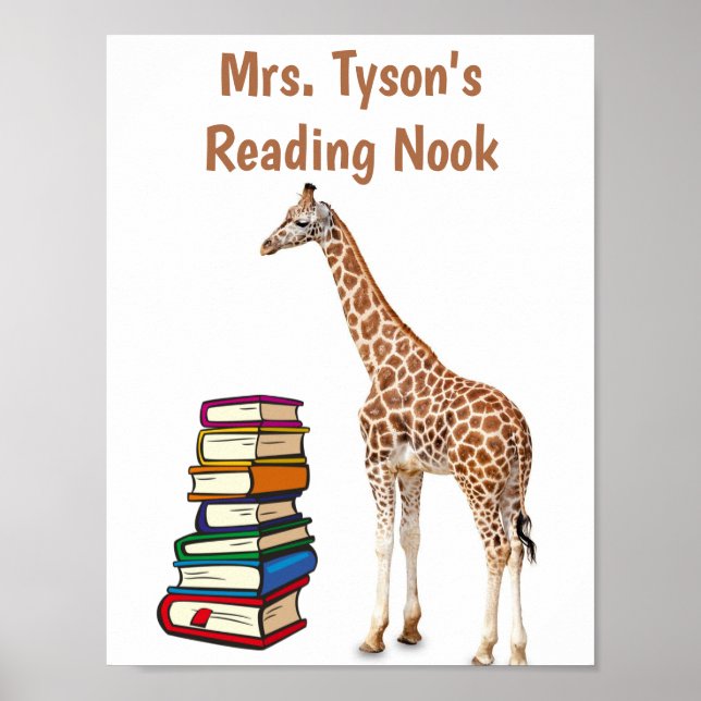 Editable Giraffe With Stack of Books Reading Nook Poster (Front)