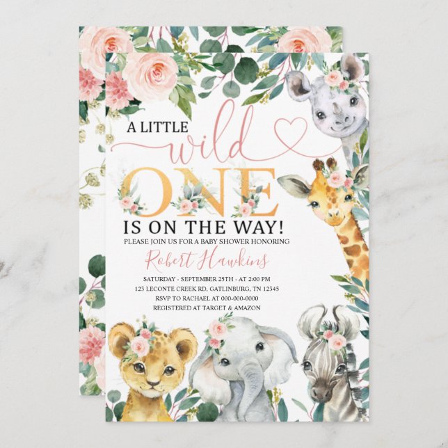 Editable Girl Safari Baby Shower Invitation (Front/Back)