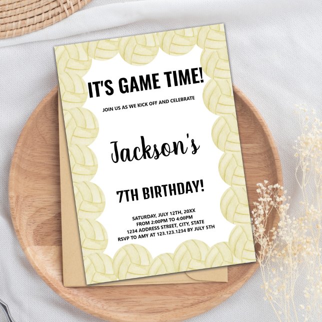 Editable Girls or Boys Sports Party Card with Net (Volleyball Birthday Invitations)