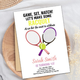 Editable Girls Sports Party Card with Racket