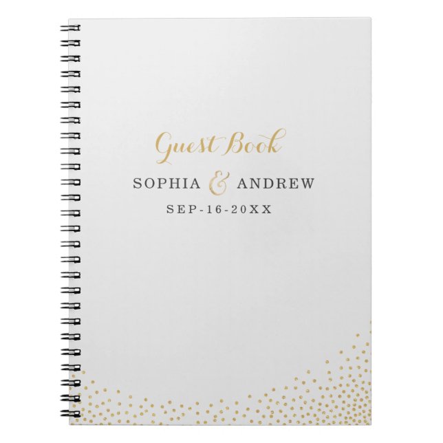 Editable glam faux gold glitter wedding guest book (Front)