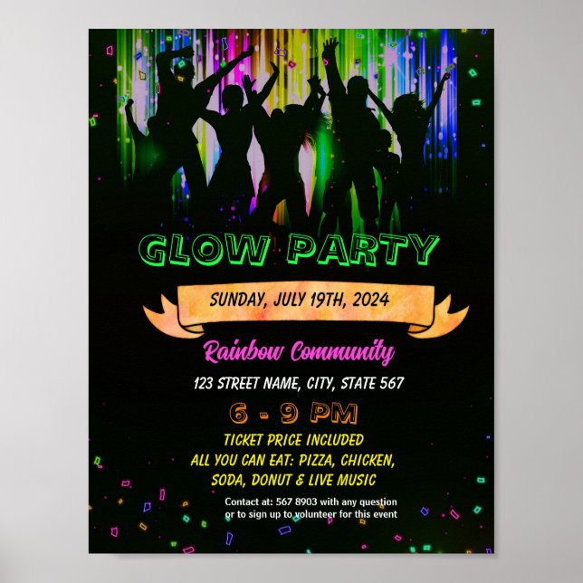 Editable Glow dance party flyer Poster (Front)
