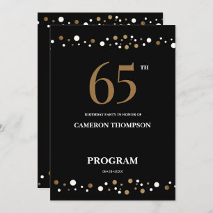 Editable Gold and Black confetti 65th birthday Programme