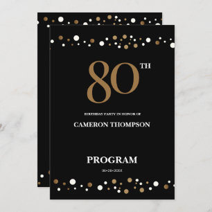 Editable Gold and Black confetti 80th birthday Programme