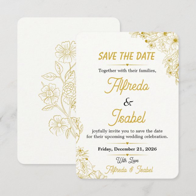 Editable Gold Floral Save The Date (Front/Back)
