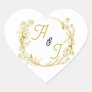 Editable Gold Floral Wedding Sticker