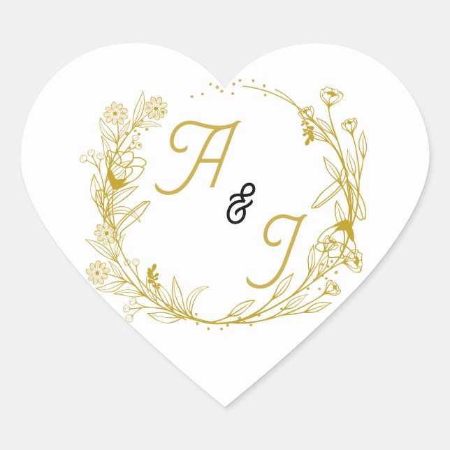 Editable Gold Floral Wedding Sticker (Front)