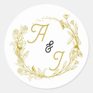 Editable Gold Floral Wedding Sticker