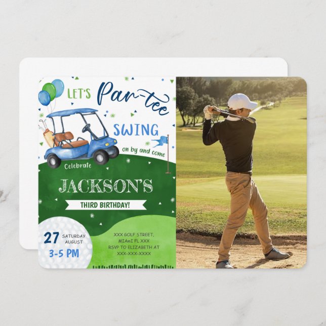 Editable Golf Birthday Photo Invitation (Front/Back)