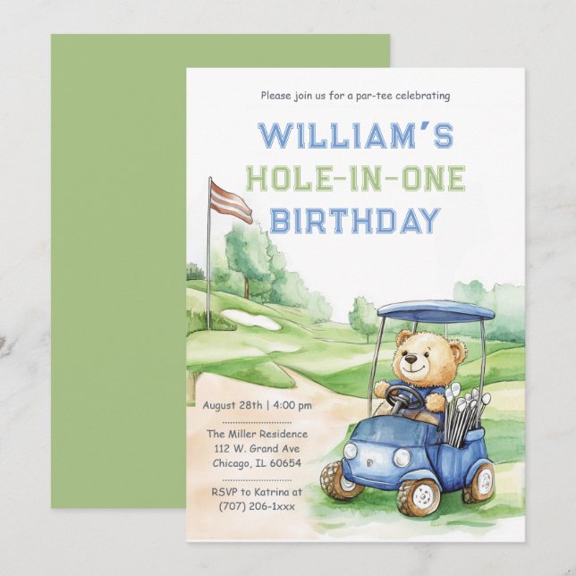 Editable Golf Party Invitation For Kids   (Front/Back)