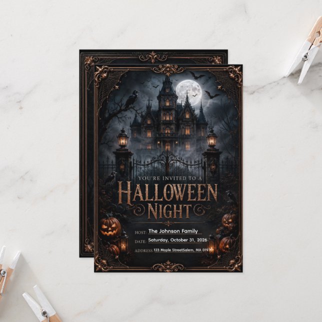Editable Gothic Halloween Night Invitation | Haunt (Front/Back In Situ)