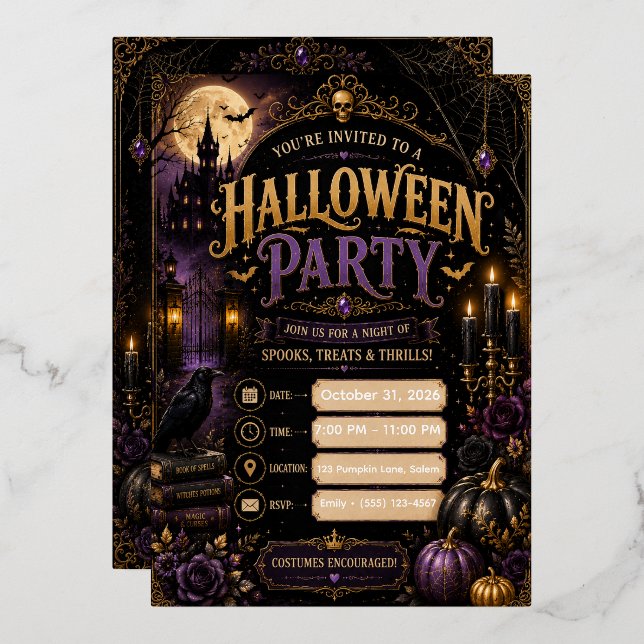 Editable Gothic Halloween Party Invitation | Luxur (Front/Back)