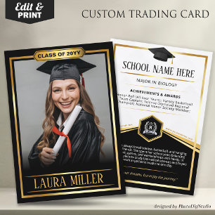 Editable Graduate Trading Card Elegant Black Gold
